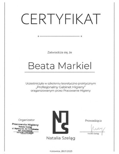 Certyfikat - Beata Markiel