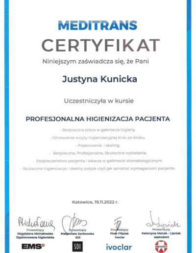 Certyfikat - J.Kunicka