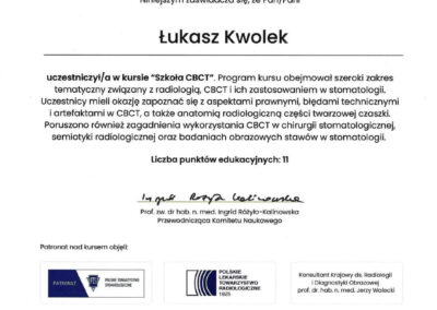 Certyfikat Dr Łukasz Kwolek EndoExpert